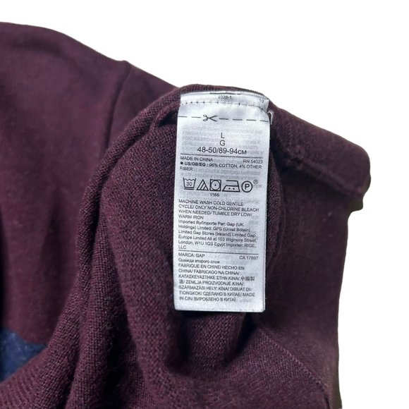 Gap Sweater Mens Large Maroon Striped Long Sleeve Crew Neck Casual Pullover - Picture 8 of 8